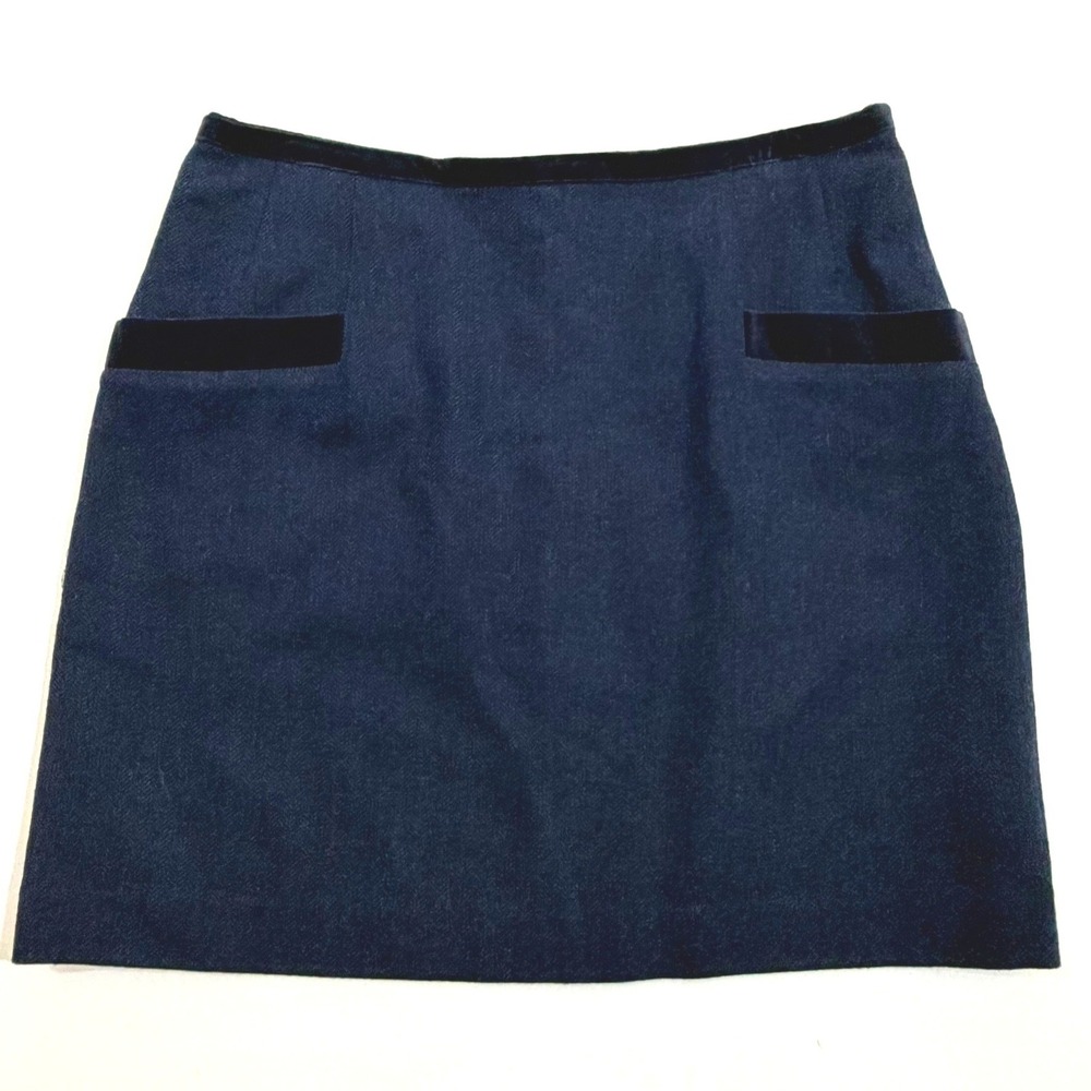 Joules Navy Herringbone Wool Skirt 8 Academic Coquette Twee Classic Preppy Cute
